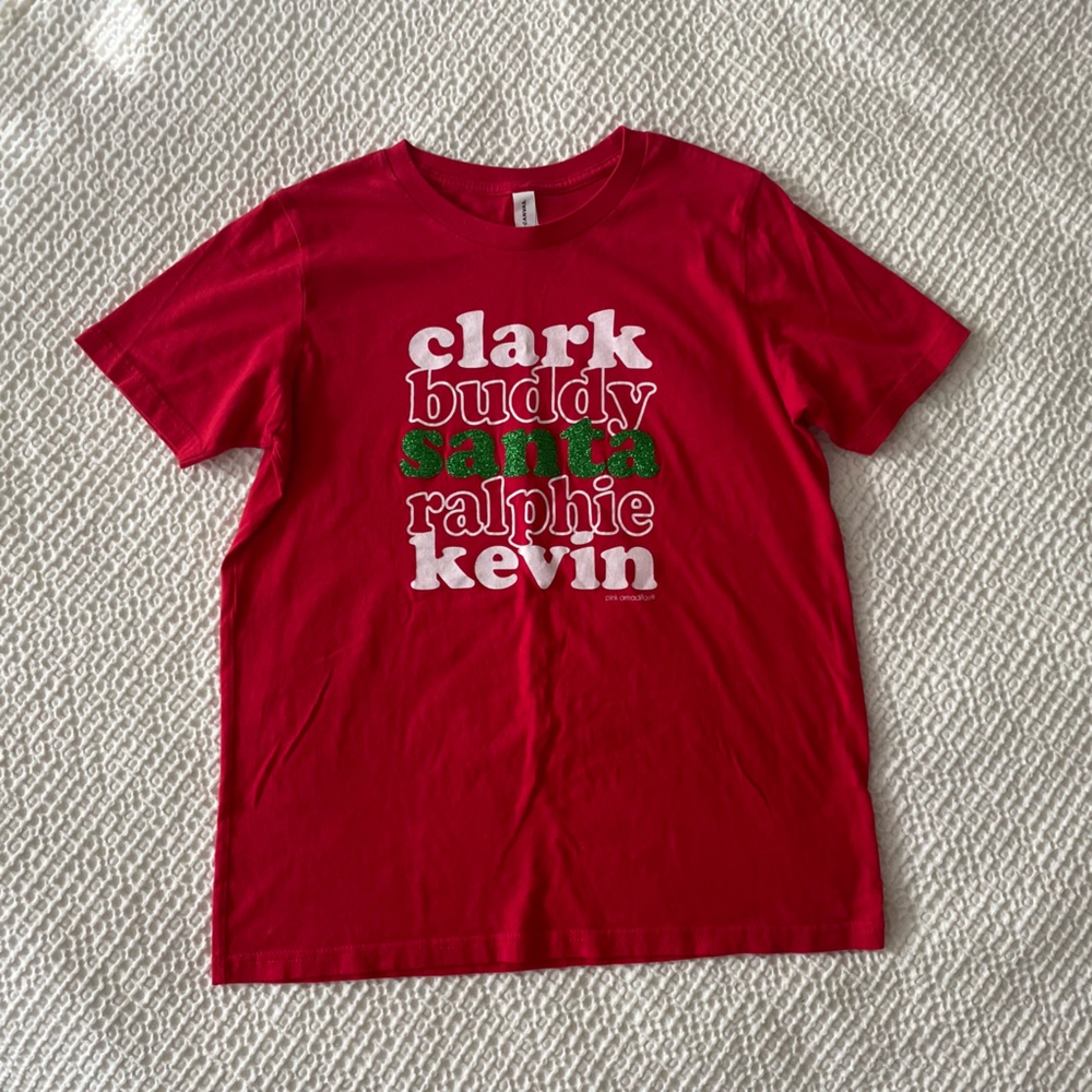 Pink Armadillos Christmas Movie Icons Classic Holiday Top T-Shirt in Red